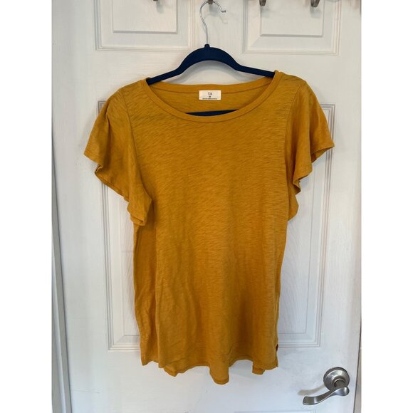 t.la Mustard Yellow Flutter Sleeve T-shirt Size XS Made in USA - Picture 1 of 8